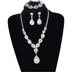 Diamond Crystal Necklace Set CZ Cubic Zircon Rhinestone Necklace Bracelet Earrin